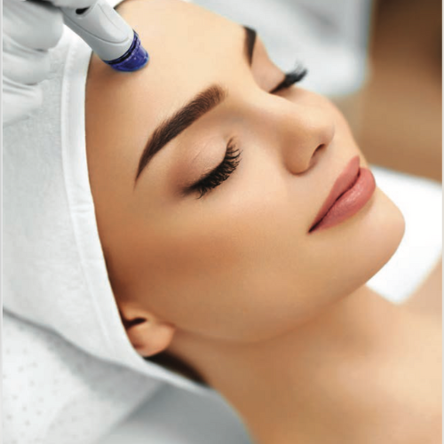 RF microneedling and exosome therapy for facial rejuvenation. Smooth, blemish-free skin.